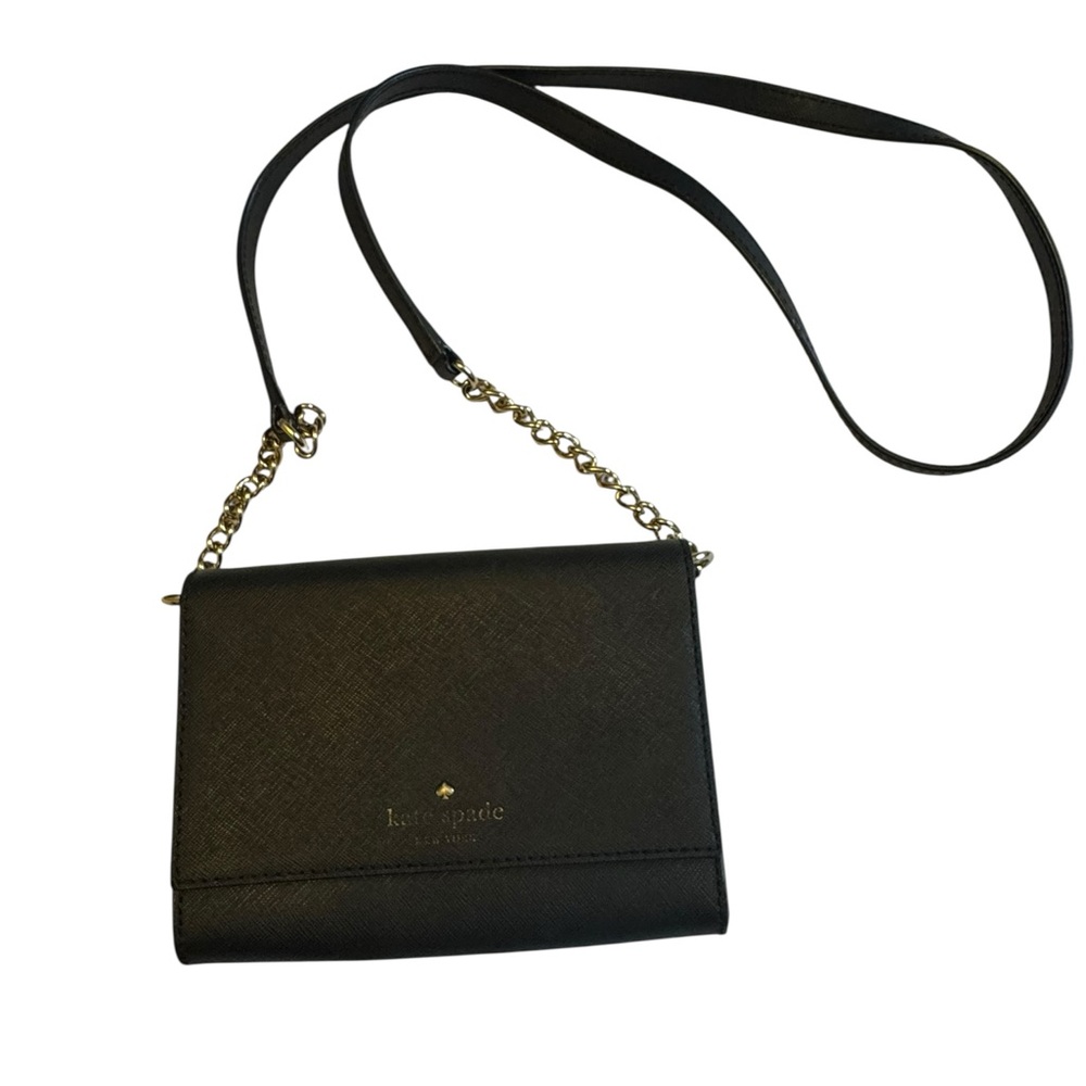 Kate Spade Black Crossbody Purse – Polka‎ Dot Lining – Gold Chain Accent